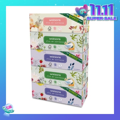 WATSONS 100% Bamboo Paper Cushiony Soft Box Tissue Sheet 3-Ply 100s x 5