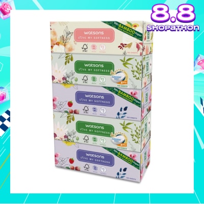 WATSONS 100% Bamboo Paper Cushiony Soft Box Tissue Sheet 3-Ply 100s x 5