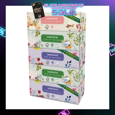 WATSONS 100% Bamboo Paper Cushiony Soft Box Tissue Sheet 3-Ply 100s x 5