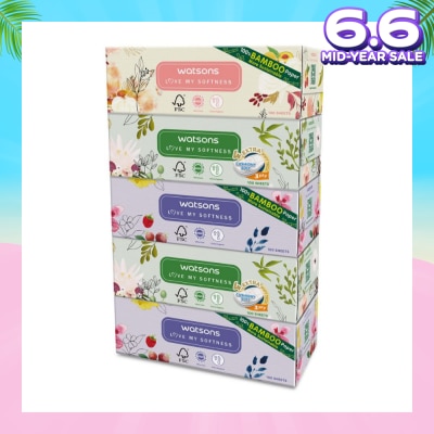 WATSONS 100% Bamboo Paper Cushiony Soft Box Tissue Sheet 3-Ply 100s x 5