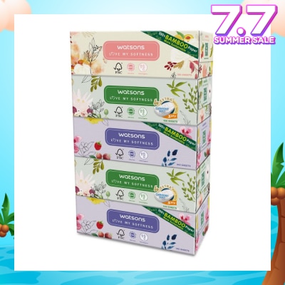 WATSONS 100% Bamboo Paper Cushiony Soft Box Tissue Sheet 3-Ply 100s x 5