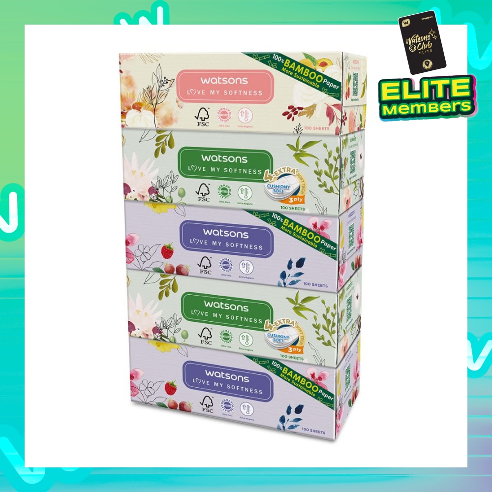 100% Bamboo Paper Cushiony Soft Box Tissue Sheet 3-Ply 100s x 5