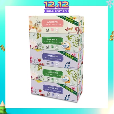 WATSONS 100% Bamboo Paper Cushiony Soft Box Tissue Sheet 3-Ply 100s x 5