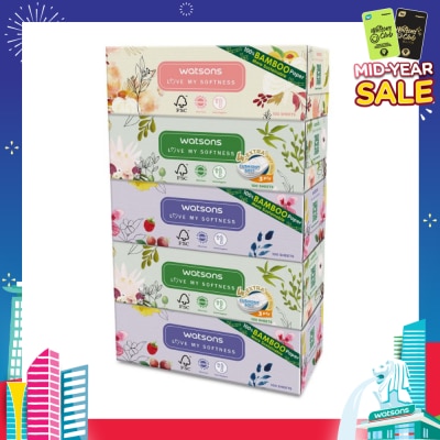 WATSONS 100% Bamboo Paper Cushiony Soft Box Tissue Sheet 3-Ply 100s x 5