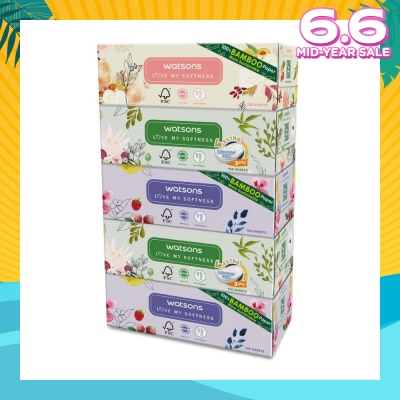 WATSONS 100% Bamboo Paper Cushiony Soft Box Tissue Sheet 3-Ply 100s x 5