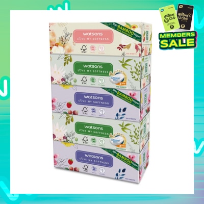 WATSONS 100% Bamboo Paper Cushiony Soft Box Tissue Sheet 3-Ply 100s x 5
