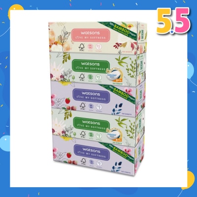 WATSONS 100% Bamboo Paper Cushiony Soft Box Tissue Sheet 3-Ply 100s x 5