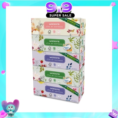 WATSONS - 100% Bamboo Paper Cushiony Soft Box Tissue Sheet 3-Ply 100s x 5 image