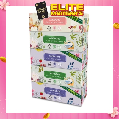 WATSONS [CNY] 100% Bamboo Paper Cushiony Soft Box Tissue Sheet 3-Ply 100s x 5