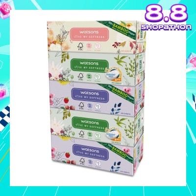 WATSONS 100% Bamboo Paper Cushiony Soft Box Tissue Sheet 3-Ply 100s x 5