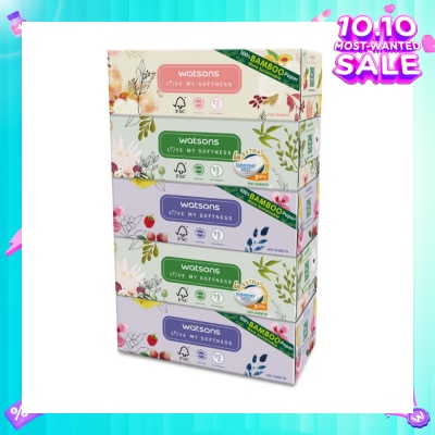 WATSONS 100% Bamboo Paper Cushiony Soft Box Tissue Sheet 3-Ply 100s x 5
