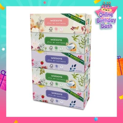 WATSONS 100% Bamboo Paper Cushiony Soft Box Tissue Sheet 3-Ply 100s x 5
