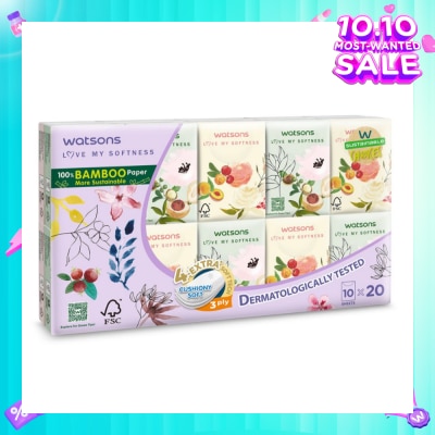 WATSONS 100% Bamboo Velvet Mini Hankies 3 Ply 10s x 20