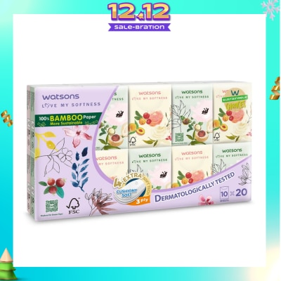 WATSONS 100% Bamboo Velvet Mini Hankies 3 Ply 10s x 20