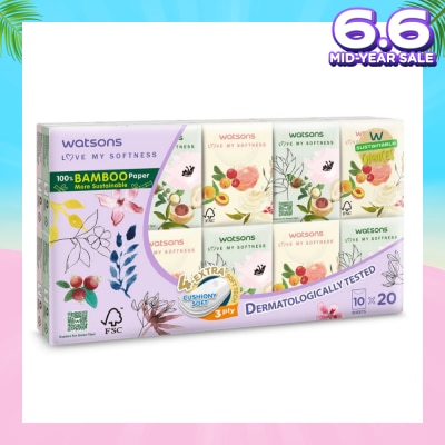 WATSONS 100% Bamboo Velvet Mini Hankies 3 Ply 10s x 20