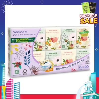 WATSONS 100% Bamboo Velvet Mini Hankies 3 Ply 10s x 20