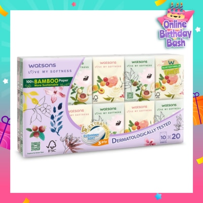 WATSONS 100% Bamboo Velvet Mini Hankies 3 Ply 10s x 20