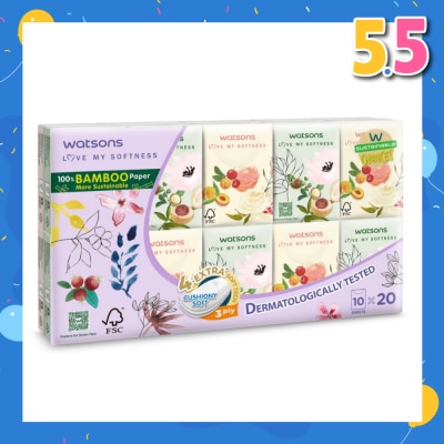 WATSONS 100% Bamboo Velvet Mini Hankies 3 Ply 10s x 20