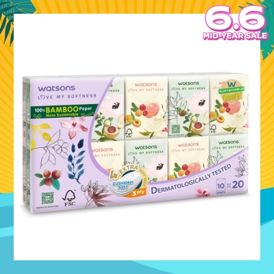 WATSONS 100% Bamboo Velvet Mini Hankies 3 Ply 10s x 20