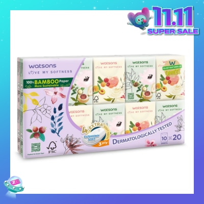 WATSONS 100% Bamboo Velvet Mini Hankies 3 Ply 10s x 20