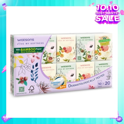 WATSONS 100% Bamboo Velvet Mini Hankies 3 Ply 10s x 20