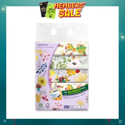 WATSONS - 100% Bamboo Velvet Facial Travel Tissue L Sheet (200mm x 195mm) 3 Ply 100s x 5