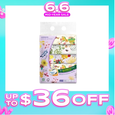 WATSONS - 100% Bamboo Velvet Facial Travel Tissue L Sheet (200mm x 195mm) 3 Ply 100s x 5