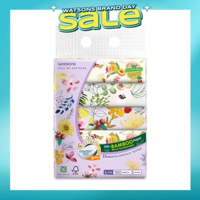 WATSONS - 100% Bamboo Velvet Facial Travel Tissue L Sheet (200mm x 195mm) 3 Ply 100s x 5