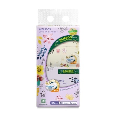 WATSONS 100% Bamboo Velvet Facial Travel Tissue Sheet XS (188mm x 105mm) 3 Ply 40s x 6