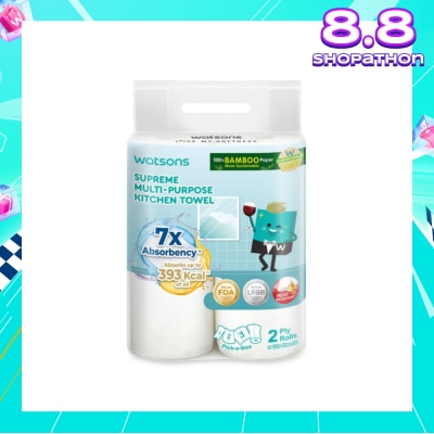 WATSONS Supreme Multi-Purpose Kitchen Towel 2 Ply Sheet 120s x 2 Rolls