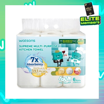 WATSONS Supreme Multi-Purpose Kitchen Towel 2 Ply Sheet 120s x 6 Rolls