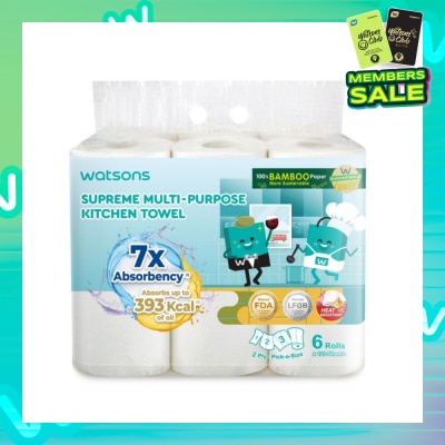 WATSONS Supreme Multi-Purpose Kitchen Towel 2 Ply Sheet 120s x 6 Rolls