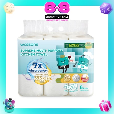 WATSONS - Supreme Multi-Purpose Kitchen Towel 2 Ply Sheet 120s x 6 Rolls