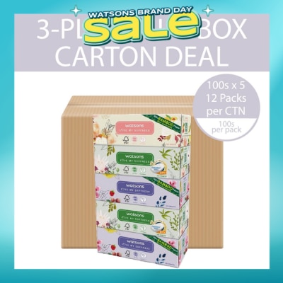 WATSONS - 100% Bamboo Paper Cushiony Soft Box Tissue Sheet 3-Ply 100s x 5 x 12 (Per Carton)