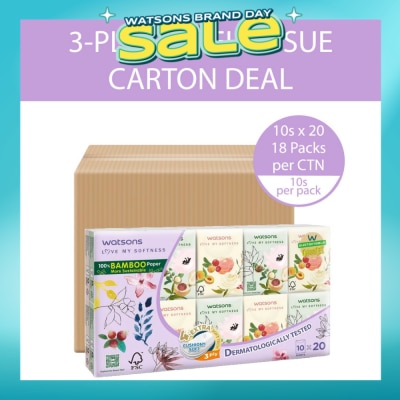 WATSONS - 100% Bamboo Velvet Mini Hankies 3 Ply 10s x 20 x 18 (Per Carton) (Expiry: Dec`2026)
