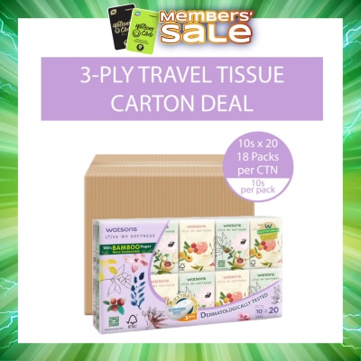 WATSONS - 100% Bamboo Velvet Mini Hankies 3 Ply 10s x 20 x 18 (Per Carton)