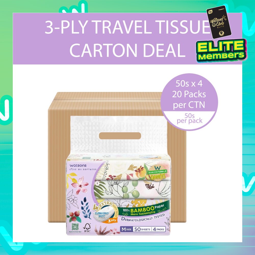100% Bamboo Velvet Facial Travel Tissue M Sheet (154mm x 195mm) 3 Ply 50s x 4 x 20 Packs (Per Carton)
