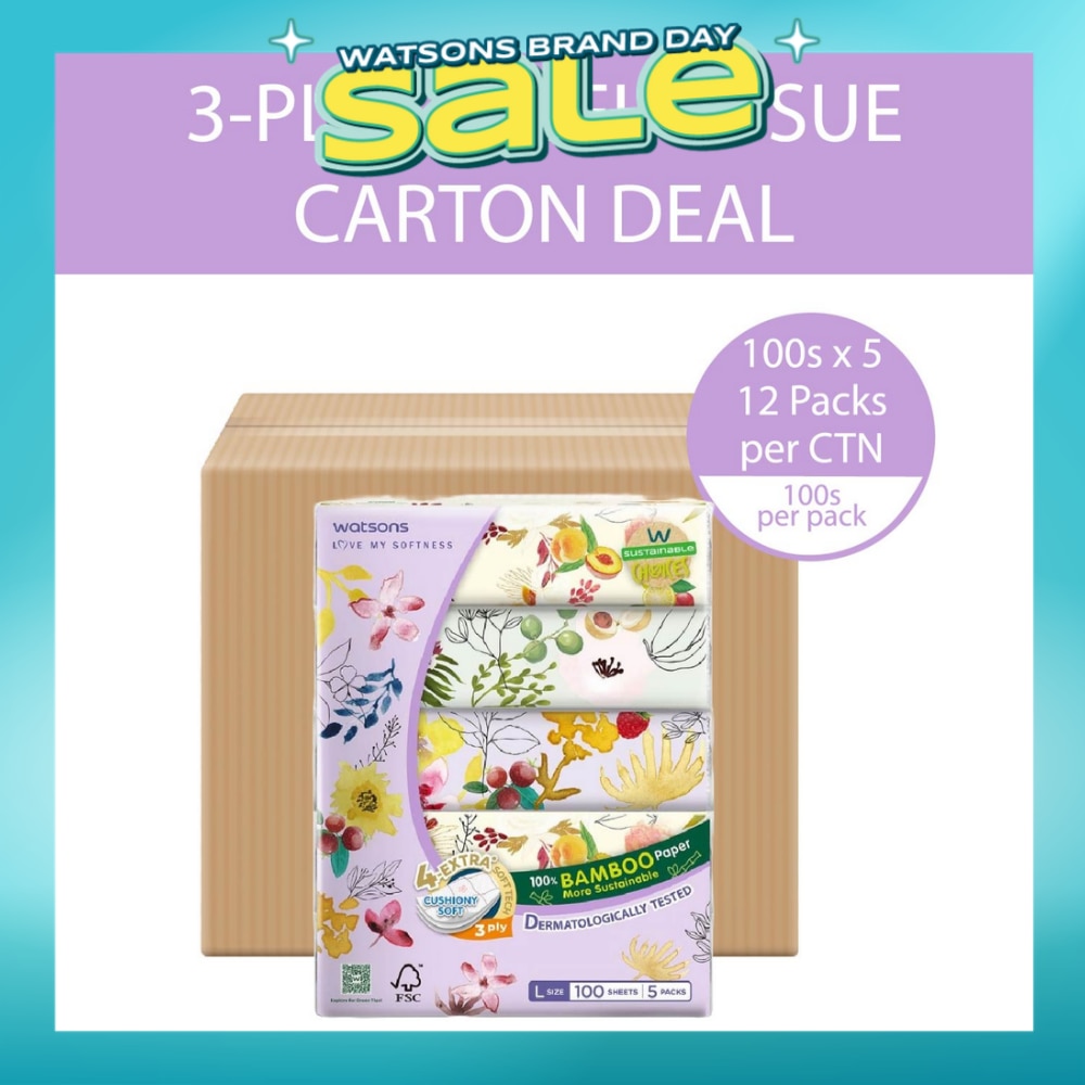 100% Bamboo Velvet Facial Travel Tissue L Sheet (200mm x 195mm) 3 Ply 100s x 5 x 12 (Per Carton)