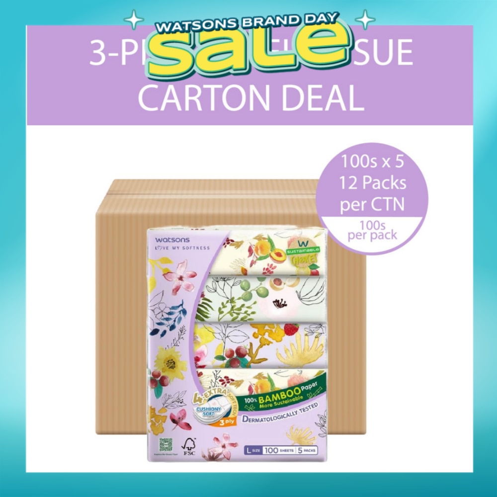 100% Bamboo Velvet Facial Travel Tissue L Sheet (200mm x 195mm) 3 Ply 100s x 5 x 12 (Per Carton)