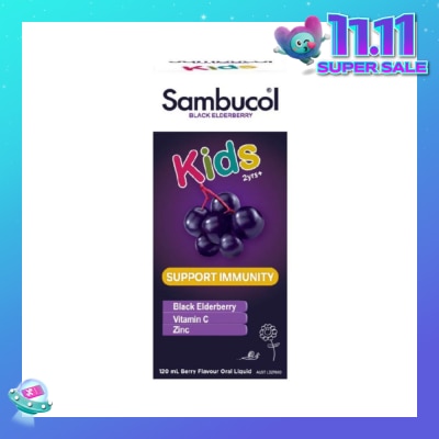 SAMBUCOL Black Elderberry Kids Formula Tasty Berry Flavour (Suitable for Children) AUS Version 120ml (Expiry: Aug`2026)
