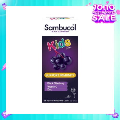 SAMBUCOL Black Elderberry Kids Formula Tasty Berry Flavour (Suitable for Children) AUS Version 120ml (Expiry: Aug`2026)