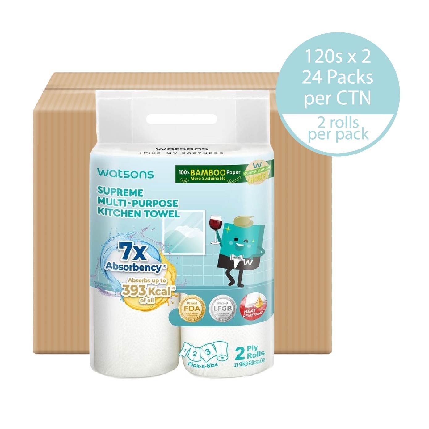 Supreme Multi-Purpose Kitchen Towel 2 Ply Sheet 120s x 2 Rolls x 24 (Per Carton)
