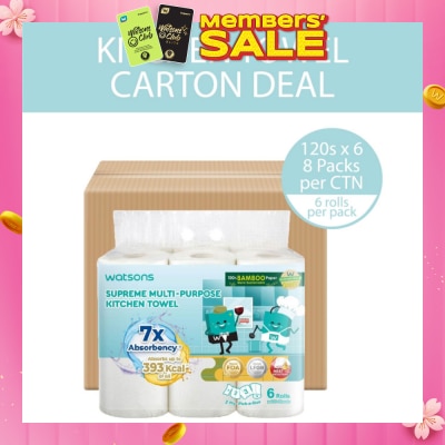 WATSONS Supreme Multi-Purpose Kitchen Towel 2 Ply Sheet 120s x 6 Rolls x 8s (Per Carton)