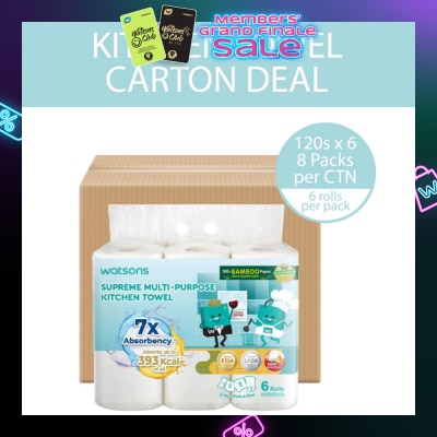 WATSONS Supreme Multi-Purpose Kitchen Towel 2 Ply Sheet 120s x 6 Rolls x 8s (Per Carton)