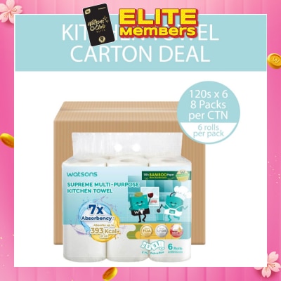 WATSONS Supreme Multi-Purpose Kitchen Towel 2 Ply Sheet 120s x 6 Rolls x 8s (Per Carton)