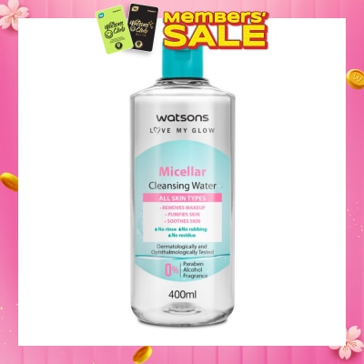 WATSONS Micellar Cleansing Water (For All Skin Types, No Rinse, Free Paraben, Alcohol, & Fragrance) 400ml