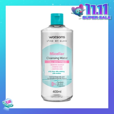 WATSONS Micellar Cleansing Water (For All Skin Types, No Rinse, Free Paraben, Alcohol, & Fragrance) 400ml