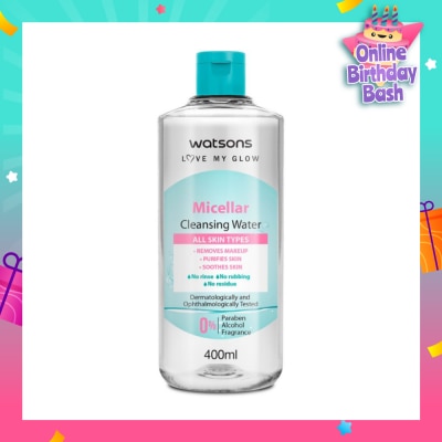 WATSONS Micellar Cleansing Water (For All Skin Types, No Rinse, Free Paraben, Alcohol, & Fragrance) 400ml