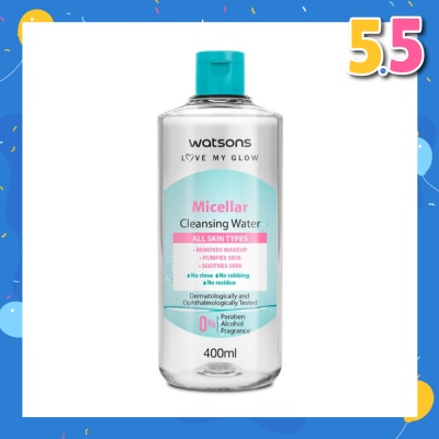 WATSONS Micellar Cleansing Water (For All Skin Types, No Rinse, Free Paraben, Alcohol, & Fragrance) 400ml