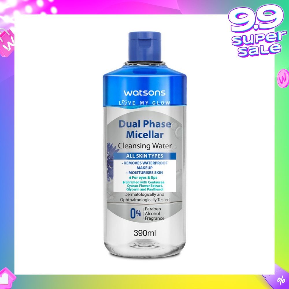 Dual Phase Micellar Cleansing Water (For All Skin Types, No Rinse, Free Paraben, Alcohol, & Fragrance) 390ml